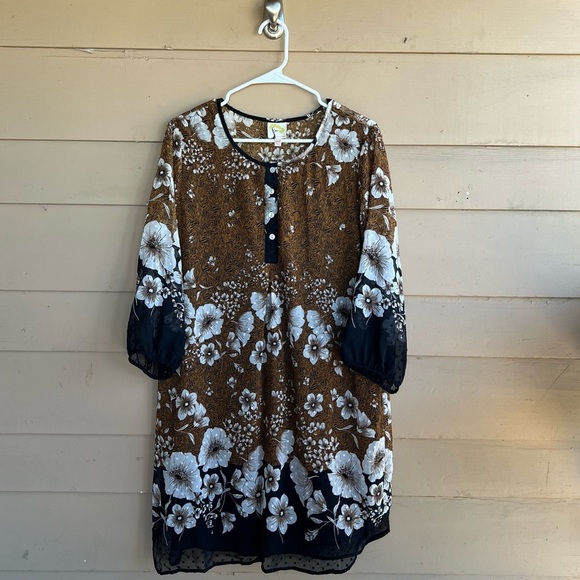 Anthropologie Fig and Flower Boho Shift Dress - Size PXL - Floral Hippie Peasant - Picture 1 of 5